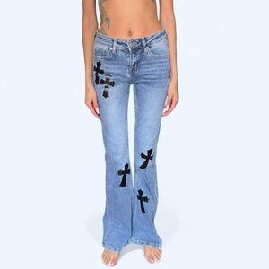 Y2K Blue Cross Print Jeans 🔥✨